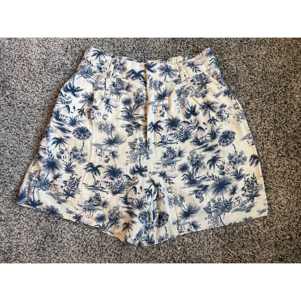 Abercrombie & Fitch Linen Blend Tropical Shorts Blue White Size Small High Waist